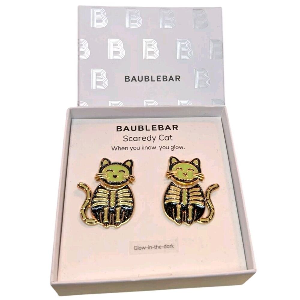 BaubleBar Scaredy Cat Skeleton Halloween Glow in the Dark Drop Dangle Earrings